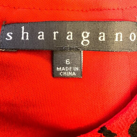 Sharagano Red & Black Lace Dress Sz 6 Floral Pattern Bell Sleeves Lined Interior - Picture 10 of 14